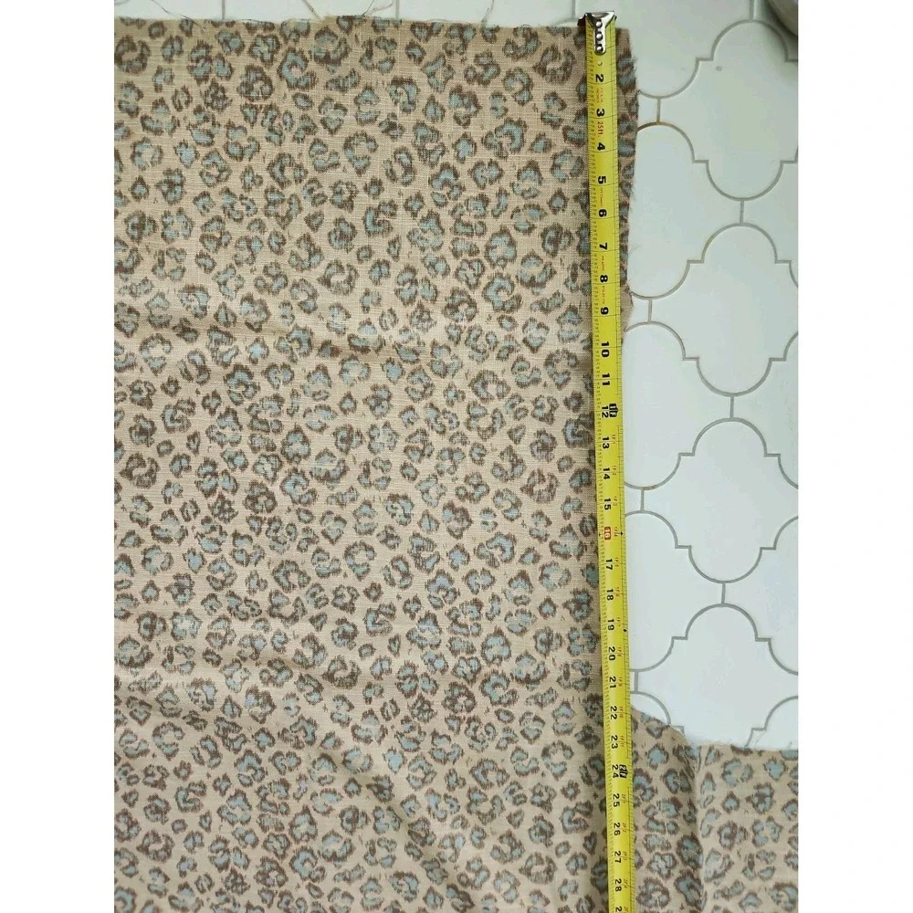 1.4+yd/ Tan Blue Leopard Fabric Linen Blend 54